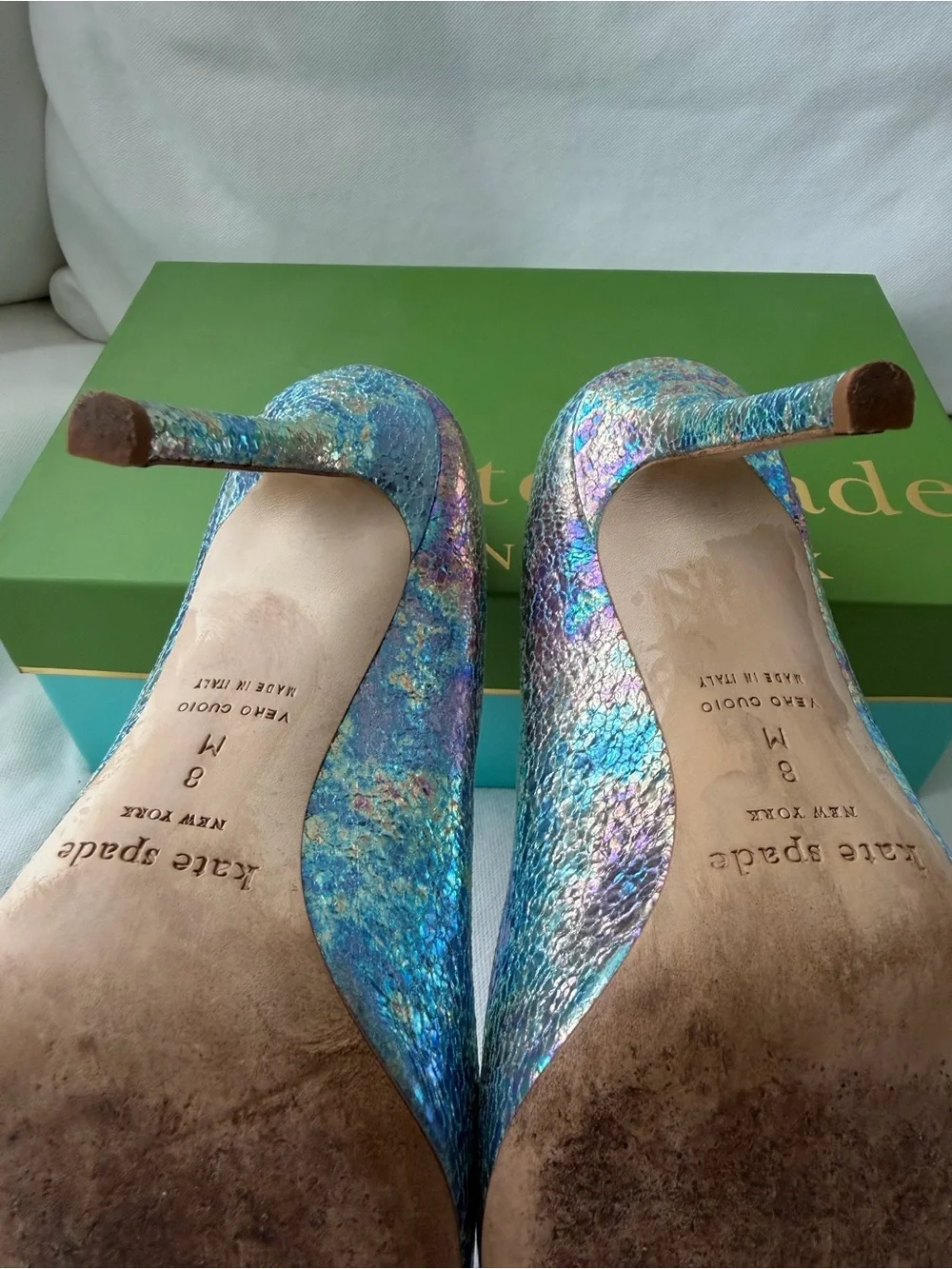 Kate Spade Larisa Iridescent Blue Swirl Pumps Heels Size 8 – Box & Dust Bag